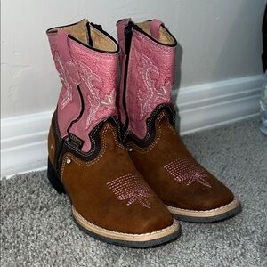 Carreta Girls Hot Pink and Brown Western Cowgirl Country Boots